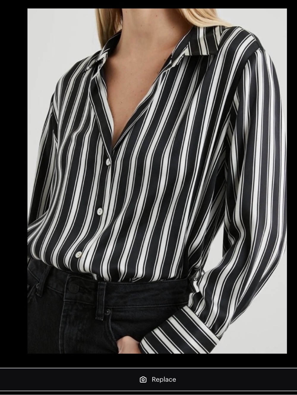 Rails (100% Silk) Black & White Vertical Stripe Button-Down Shirt